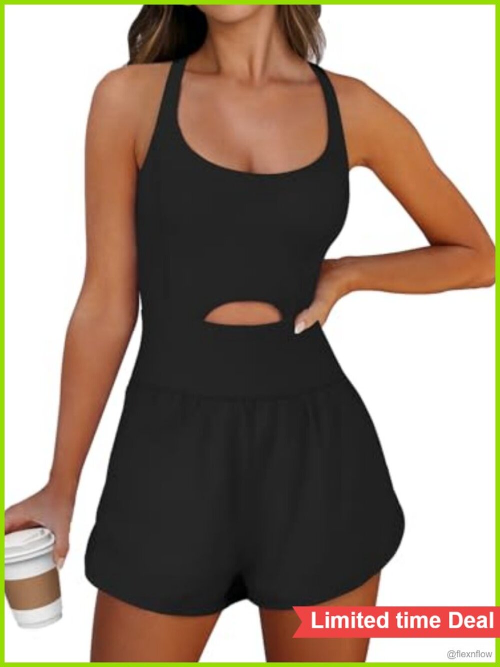Women's Athletic Romper Built-in Shorts Cross Back Sleeveless Workout Jumpsuit